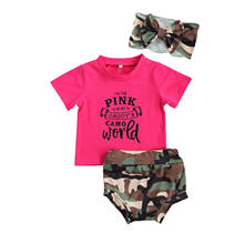 Newborn Girls Summer Outfits Baby Girl Clothes Short Sleeve Letter T shirt Tops Camouflage Print Shorts Headband Sets 2024 - buy cheap