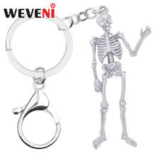 WEVENI Halloween Alloy Antique Gold Plated Skull Keychains Long Skeleton Keyring Jewelry For Women Kids Party Wallet Decoration 2024 - buy cheap