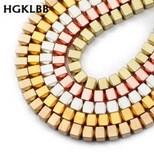 HGKLBB-Cuentas espaciadoras sueltas bicono, cubo dorado de piedra mate Natural, cuadrado, negro, hematita, 6x6mm, para hacer pulseras Diy 2024 - compra barato