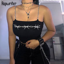 Rapwriter-top corto gótico con estampado de espina para mujer, Top Sexy con correa de cadena de Metal, Camiseta de tirantes blanca para Fitness, camisola de algodón 2024 - compra barato