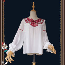 Blusa de gasa Lolita, Top blanco de manga larga con cuello de Orejas de conejo y lunares 2024 - compra barato
