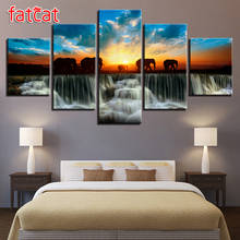 FATCAT-pintura de diamante artesanal, 5 paneles, elefante, Animal, atardecer, vista decorativa, Cuadrado completo, redondo, bordado de diamantes, arte AE754 2024 - compra barato