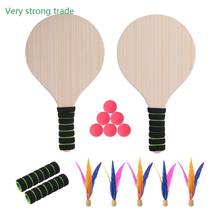 Raquete de madeira pás conjunto jogo de raquete ao ar livre para adultos crianças divertido praia paddle jogo de bola badminton tênis pingpong praia 2024 - compre barato