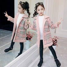 Casaco de inverno lanudo para meninas, jaqueta longa grossa xadrez de algodão para crianças de 4 a 12 anos 2024 - compre barato