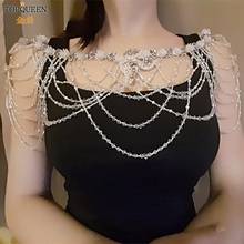 TOPQUEEN G13 Wedding Formal Jackets Shawl Crystal Beads Bridal Party Wrap Cloak Cape with Pearls Vintage Tassels Flowers Bolero 2024 - buy cheap