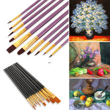 Juego de pinceles de nailon con mango de madera azul, pinceles de dibujo con pelo, pluma de acuarela, dibujo de artistas, suministros de pintura al óleo, accesorio de bricolaje, 10 unids/set 2024 - compra barato