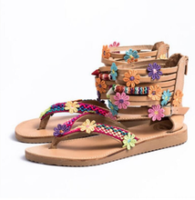 Woman Sandals Women's Open Toe National Wind Embroider Sandals Bohemian Style Sandals Large Size Contrast zipper Sandals 2024 - buy cheap