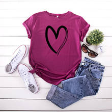 Женская футболка из 100% хлопка размера плюс S-5XL с принтом сердца, летние топы с короткими рукавами, уличная Эстетическая футболка, футболка большого размера 2024 - купить недорого