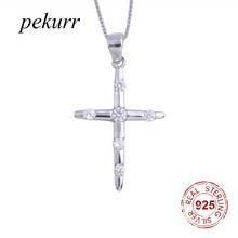 Pekurr 925 Sterling Silver 6 Zircon Gems Big Cross Female Pendants Long Chain Necklaces For Women Collar Fashion Jewelry 2024 - buy cheap