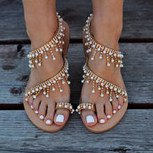 Sexy Crystal Women Flat Sandals Big Size 34 - 43 String Bead Ladies Summer Sandals Slip on Rubber Women Sandals 2024 - buy cheap