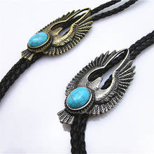 Новый кожаный галстук-бабочка Bolo, ожерелье в стиле ретро с цепочкой и синими крыльями 2024 - купить недорого