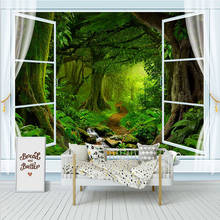 Mural personalizado De cualquier tamaño, Papel tapiz 3D para ventana, árbol verde, bosque, paisaje, naturaleza, pintura De pared para sala De estar 2024 - compra barato