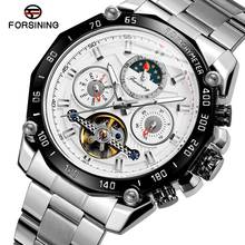 Reloj Mecánico Forsining Tourbillon para hombre, reloj automático de acero inoxidable, con fecha y fase lunar 2024 - compra barato