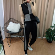 womens tracksuit set2 piece set womenSleeveless hot diamond loose ice silk knit suit sleeveless sweater + wide leg pants 2024 - buy cheap