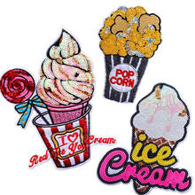 Cute Big Ice Cream Food Patch Iron On Patches Cheap Embroidered Patches For Clothing Applique Badges Clothes Stripes Parches 2024 - buy cheap