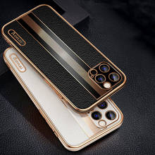 Luxury Leather Case For iPhone 11 12  Pro Max Mini Cover For Apple iPhone X XS Max 7 8 Plus Shockproof Electroplating Phone Case 2024 - buy cheap