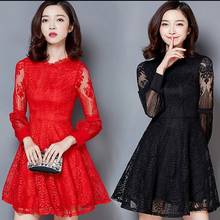 Fashion Princess Stitching Lace Dress 2018 New Spring Autumn Women's Party Red Black Slim Long Sleeve Base Mini Dreses Vestidos 2024 - buy cheap