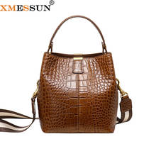 XMESSUN New Genuine Leather Bucket Bag Fashion Women Crocodile Pattern Shoulder Messenger Bag Cowhide Travel Shopping Handbags 2024 - buy cheap