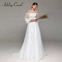 Ashley Carol A-Line Wedding Dress 2022 Elegant Boat Neck Puff Sleeve Beading Lace Appliques Boho Bridal Gown Vestido De Novia 2024 - buy cheap