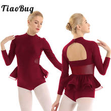 TiaoBug Adult Mock Neck Long Sleeves Ruffled Dancewear Bodysuit Women Ballet Gymnastics Leotard Dress Performance Dance Costume 2024 - buy cheap