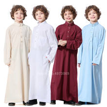 Muçulmano robe adolescente crianças arábia saudita paquistão menino thobe oriente médio manga cheia jubba roupas islâmicas dos homens festa thobe kaftan 2024 - compre barato