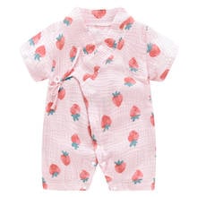 Macacão infantil de linho para recém-nascidos, 0-24 meses, roupas infantis para meninos e meninas, macacão cinto de manga curta, roupa de verão 2024 - compre barato