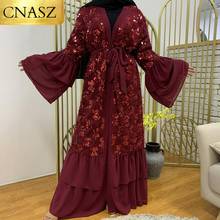 Nueva moda de lujo borla de lentejuelas musulmán Abaya Maxi vestido mangas acampanadas vestido largo vestidos Kimono Jubah árabe 2024 - compra barato