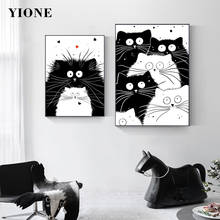 Pinturas en lienzo de gatos blancos y negros, pósteres de dibujos animados personalizados de animales, gatitos, amantes de la pared, impresiones artísticas, decoración para habitación de niños y sala de estar 2024 - compra barato
