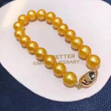 Pulsera de perlas doradas de agua dulce para mujer, joyería fina redonda, 9-10mm, D910 2024 - compra barato