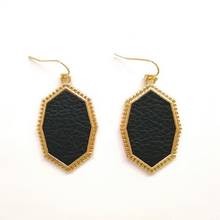 Vintage Geometric Polygon Leather Drop Earrings for Women Gold & Silver Color Frame Earrings Fashion Retro Jewelry 2024 - buy cheap