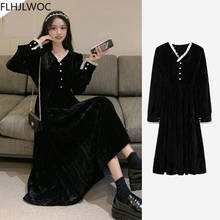 French Style Fenimine Vestidos Women Fashion V Neck Single Breasted Button Elegant Long Black Vintage Dress D1662 2024 - buy cheap