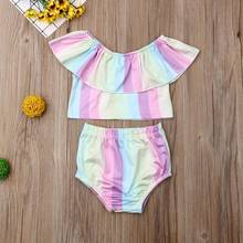 Bebê meninas conjuntos de roupas verão arco-íris topo plissado calças breve roupa sunsuit para o miúdo roupas da criança crianças recém-nascido 2024 - compre barato