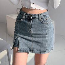 Mini saia de denim feminina, saia casual da moda plus size para mulheres, cintura alta, corte irregular, harajuku, hakama 2024 - compre barato