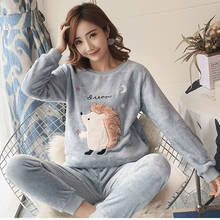 Pijamas de inverno femininos, conjunto de pijamas de outono, feminino, para dormir com estampa animal 2024 - compre barato