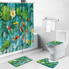 Набор занавесок для душа в китайском стиле с принтом рыбок и кои, современные декоративные экраны для ванной комнаты, фланелевый нескользящий коврик для ванной, ковер, чехол для туалета, коврик 2024 - купить недорого