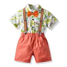 Conjunto de roupas infantis de verão com desenhos animados, fantasia de cavalheiro, camiseta + calça de cinto para crianças 2024 - compre barato