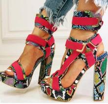 Snakeskin Print High Platform Summer Gladiator Sandals Women Metal Decoration Patchwork Casual Shoes Woman Square High Heels 2024 - buy cheap