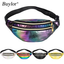Buylor pochete feminina, bolsa de cintura holográfica, com estampa laser, para mulheres 2024 - compre barato
