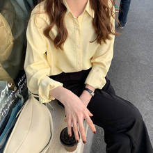 Lançamento 2021 blusa de algodão estilo coreano verão feminina blusa solta manga comprida lisa blusas femininas camisas casuais 2024 - compre barato