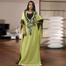 Lemon Green Moroccan Kaftan Evening Party Dresses Crystal Appliques Lace Arabic Muslim Prom Formal Dress robe de soiree 2024 - buy cheap