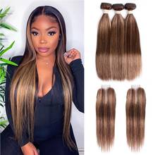 Highlight P4/27 Bundles With Closure Free Straight 3 Bundles With Closure Brazilian Hair Weave Bundles With 4x4 T Lace Closure 2024 - buy cheap