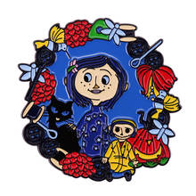 Fantasy Horror Movie Coraline Brooch with Black Cat n EVIL WITCH Other Mother's Sewing Kit Button Eyes Dool Enamel Pin Xmas pins 2024 - buy cheap