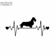 Volkrays Милая Автомобильная наклейка Wirehaired Dachshund Lifeline Heartbeat аксессуары для собак виниловая наклейка черный/серебристый, 6 см * 16 см 2024 - купить недорого