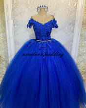 Azul real quinceanera vestidos de baile 2021 fora do ombro lantejoulas vestido de baile tule festa doce 15 16 vestido quinceañera anos 2024 - compre barato