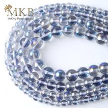 Smooth Plated AB Blue Glass Beads Round Beads Spacer Loose Beads For Jewelry Making 6/8/10/12mm Diy Bracelet Jewellery 15inches 2024 - buy cheap