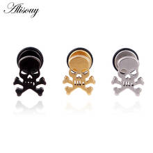 Pirate Skull Skeleton Black/Gold/Silver color titanium steel Men Screw pierced stud earrings 2pcs 2024 - buy cheap