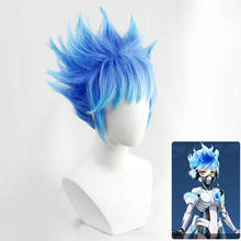 Torcido-wonderland orto mortalha azul cor mista curto resistente ao calor do cabelo sintético festa de halloween cosplay + tampão peruca livre 2024 - compre barato