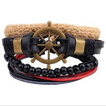 4Pcs/ Set Punk Braided Wrap Leather Bracelets for Men Women Vintage Wooden Beads Ethnic Tribal Wristbands Men Bracelet Bangles 2024 - buy cheap