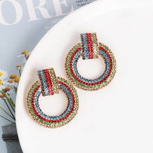FASHIONSNOOPS Vintage Charm Round Colorful Crystal Earrings Multicolored Glass Big Drop Earrings Women Jewelry Gifts 2022 - buy cheap