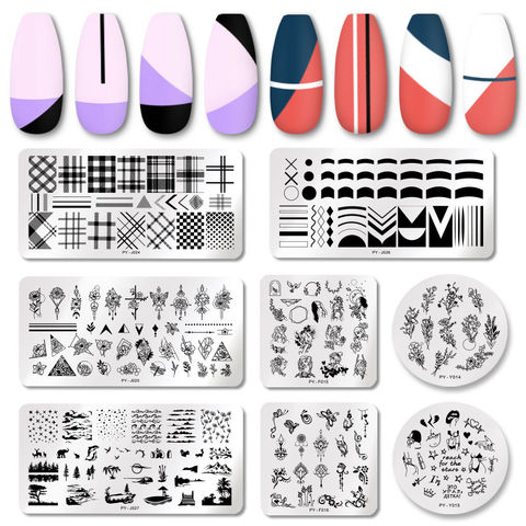 PICT YOU French Nail Stamping Plates Plants Striped Line Leaves Lavender Flower French Nail Art Plate Stencil Stainless Steel 2022 - buy cheap
